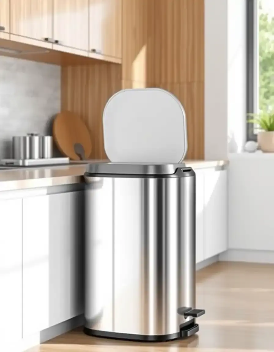 Stainless Steel Pedal Trash Can 30L in a modern kitchen