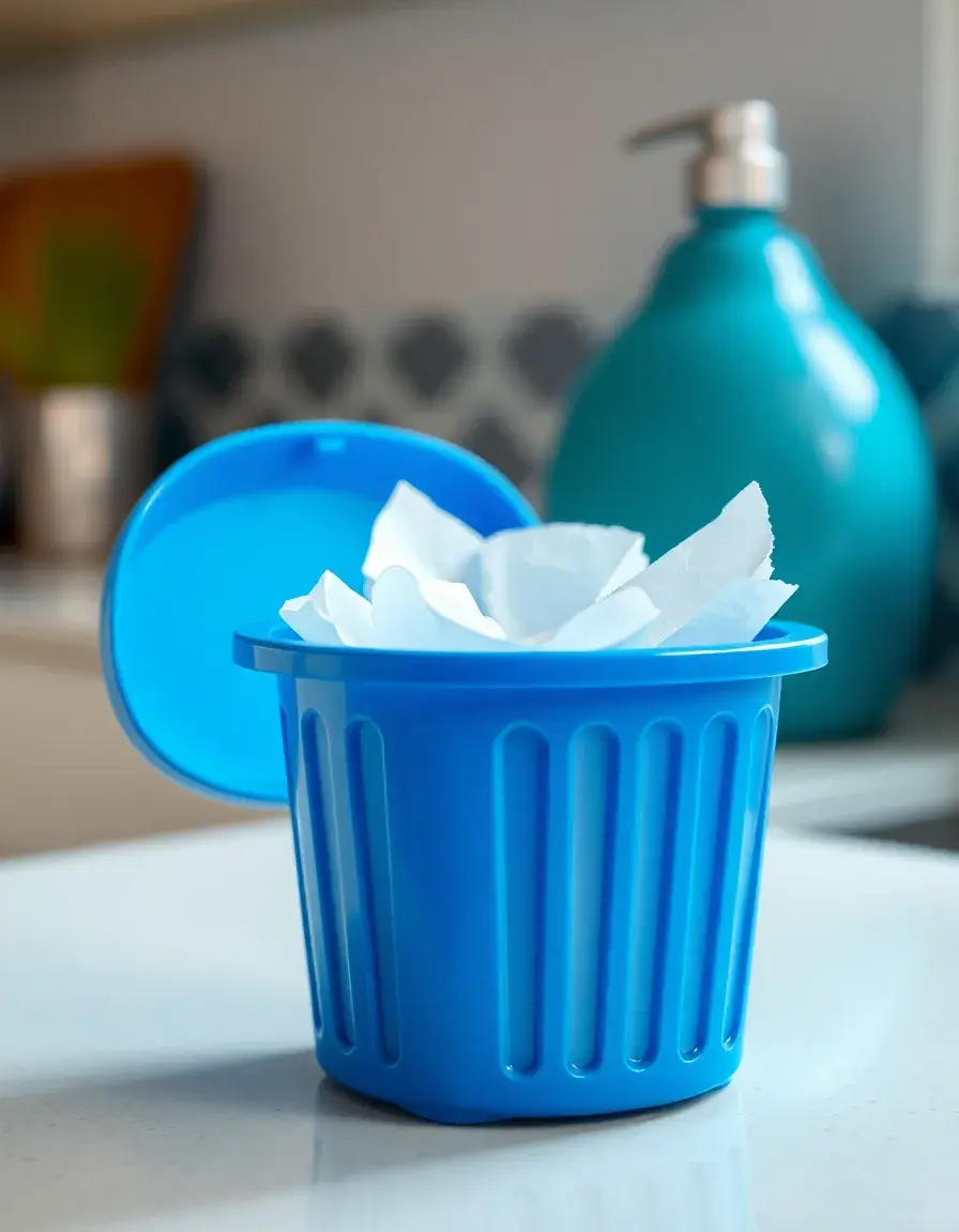 Mini Desktop Trash Can in blue plastic