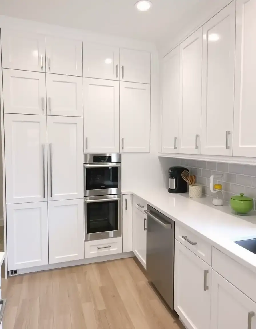 Modern glossy white replacement kitchen cabinet doors in a shaker style