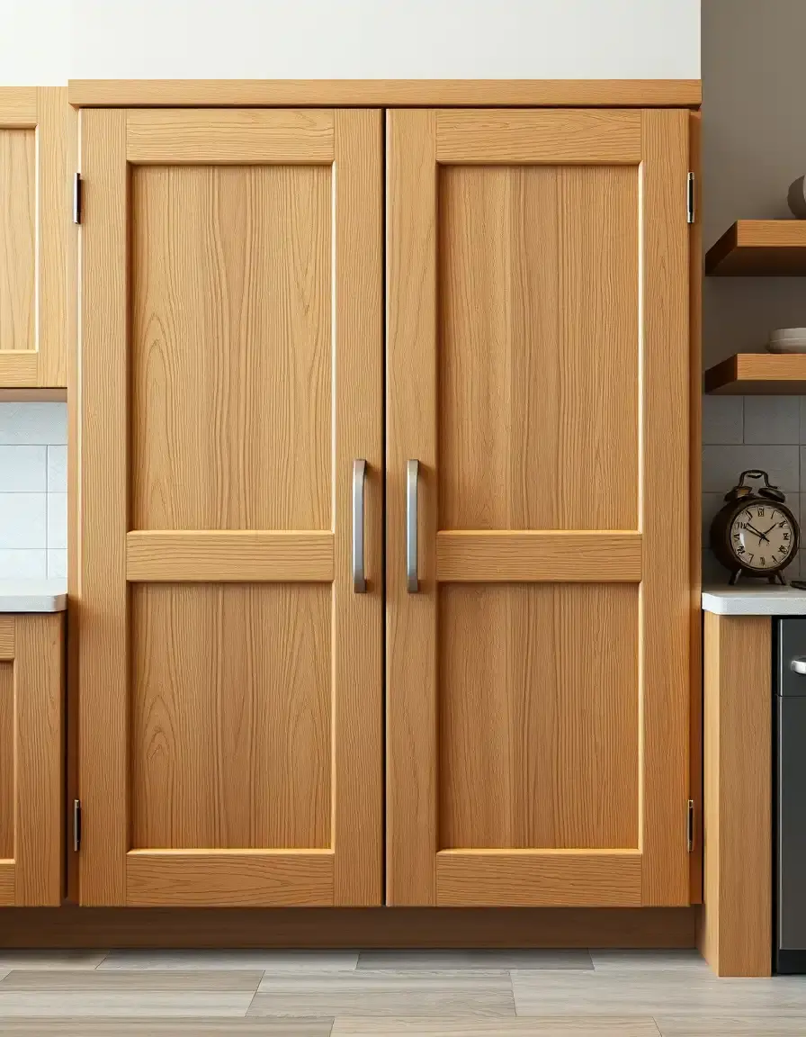 Natural oak wooden kitchen cabinet doors with rustic grain