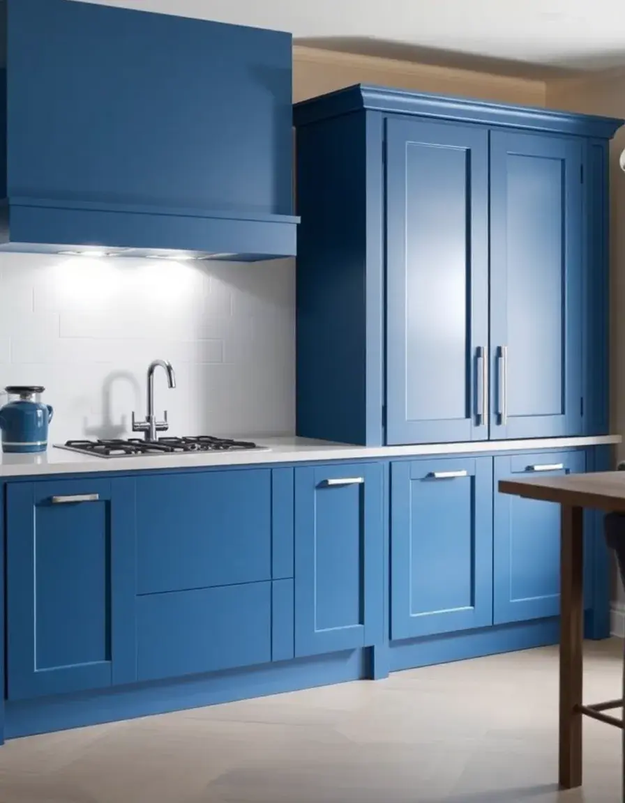 Contemporary blue matte finish MDF painted kitchen doors