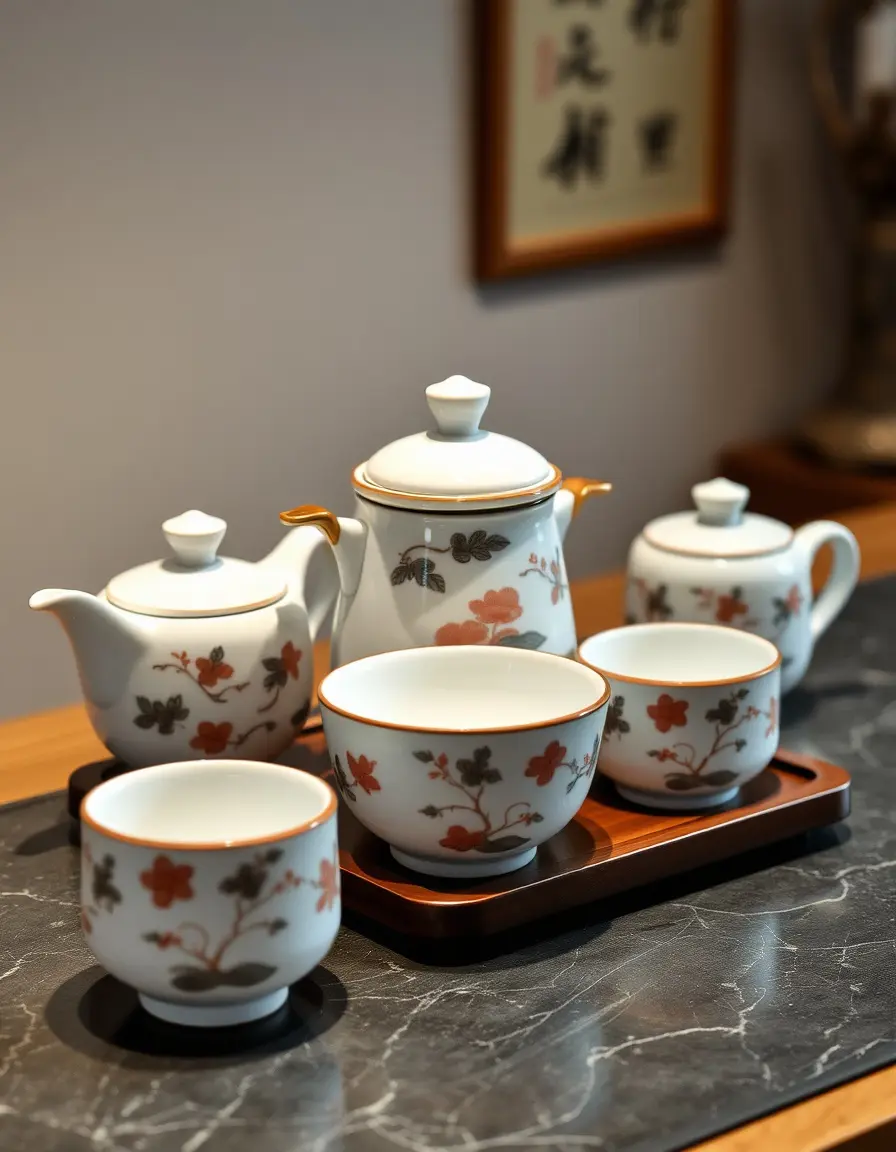 Porcelain oriental kitchen sake set with warmer