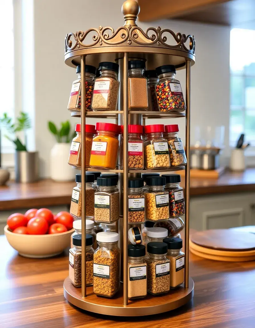 Carousel rotating spice kitchen rack tower