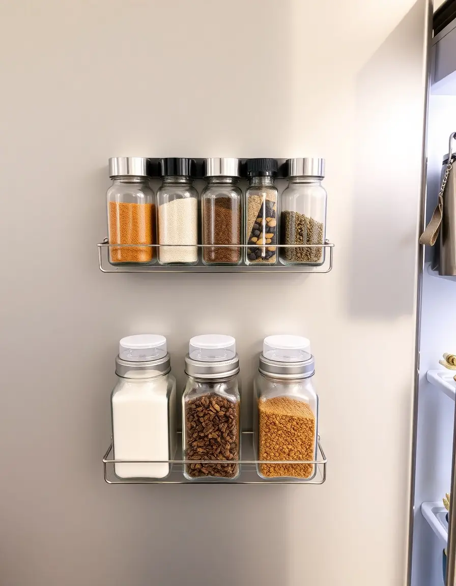 Set of magnetic spice kitchen jars for fridge
