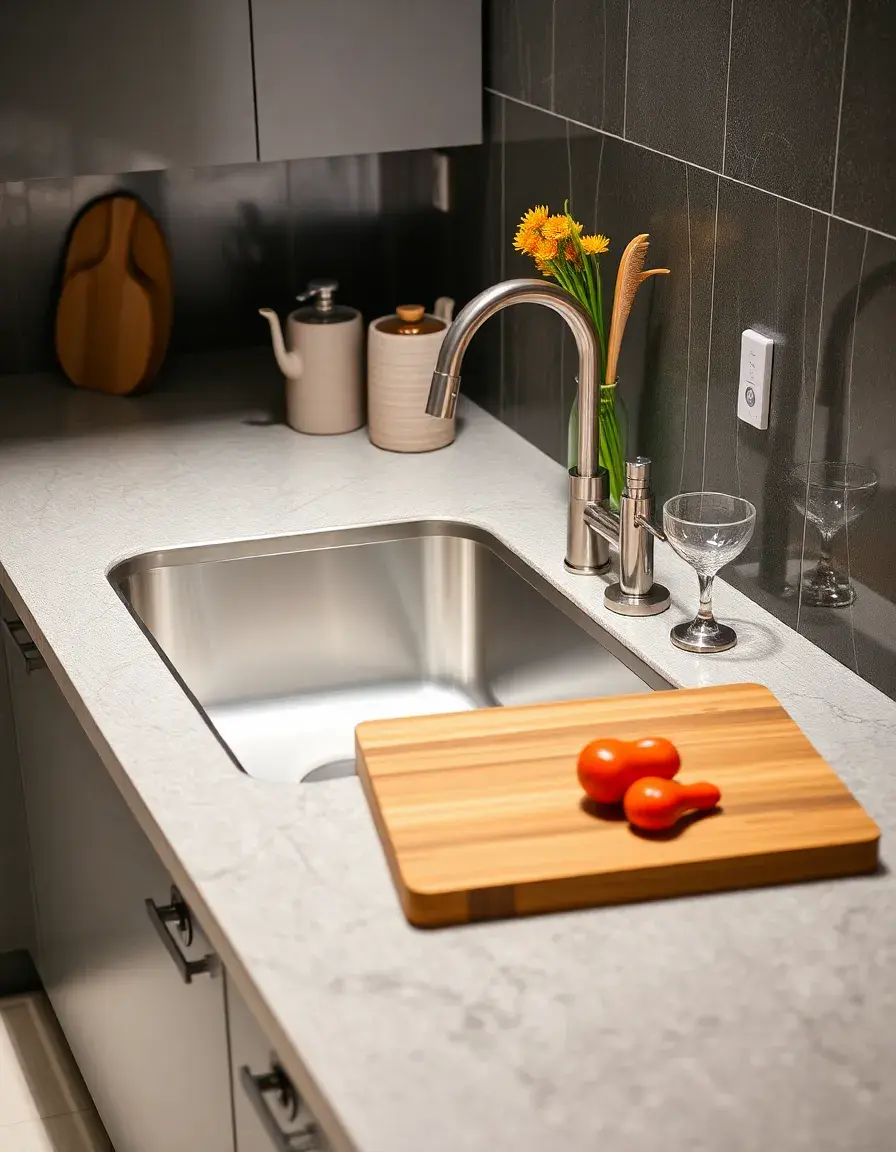 Sink with integrated stainless steel kitchen cutting board