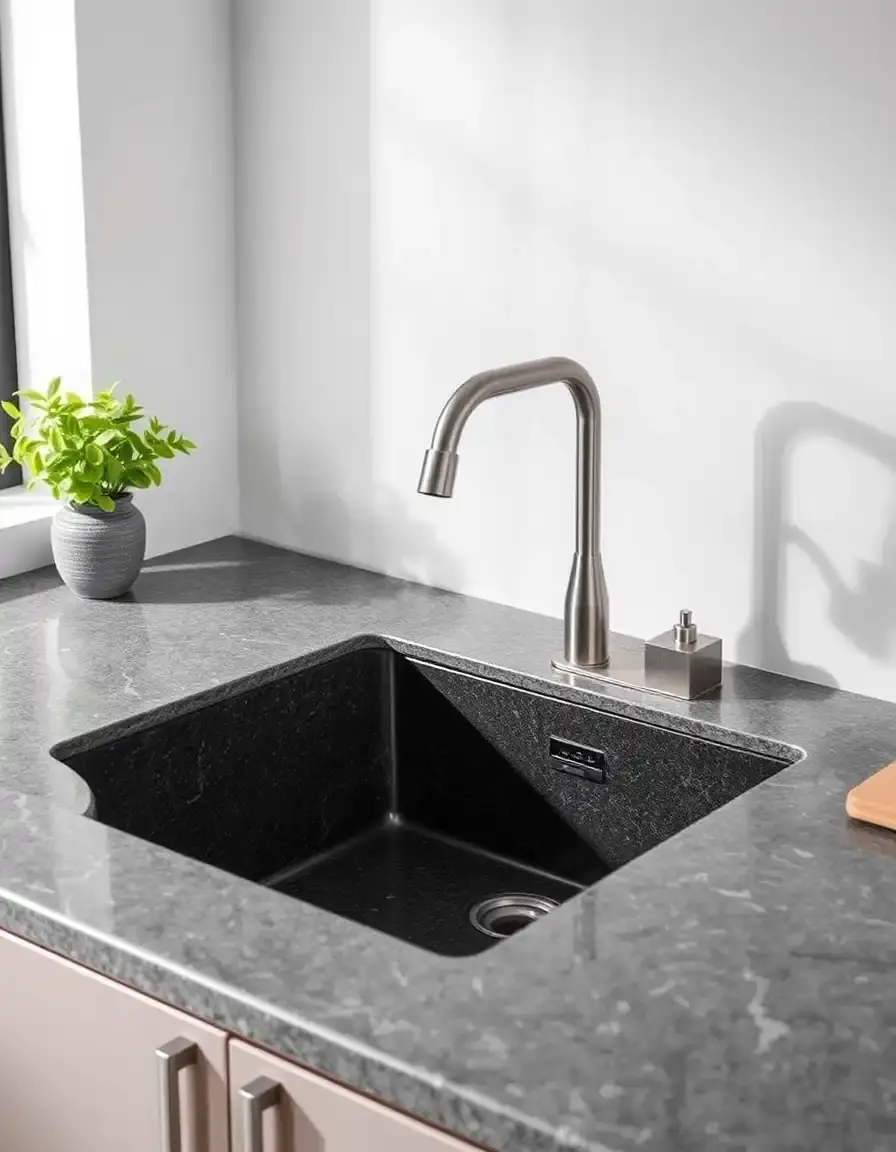 Black granite composite undermount kitchen sink