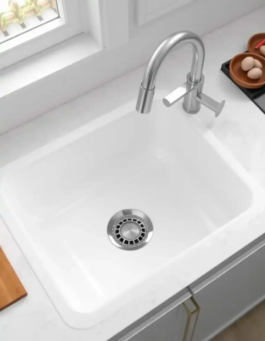 White porcelain undermount kitchen sink bowl