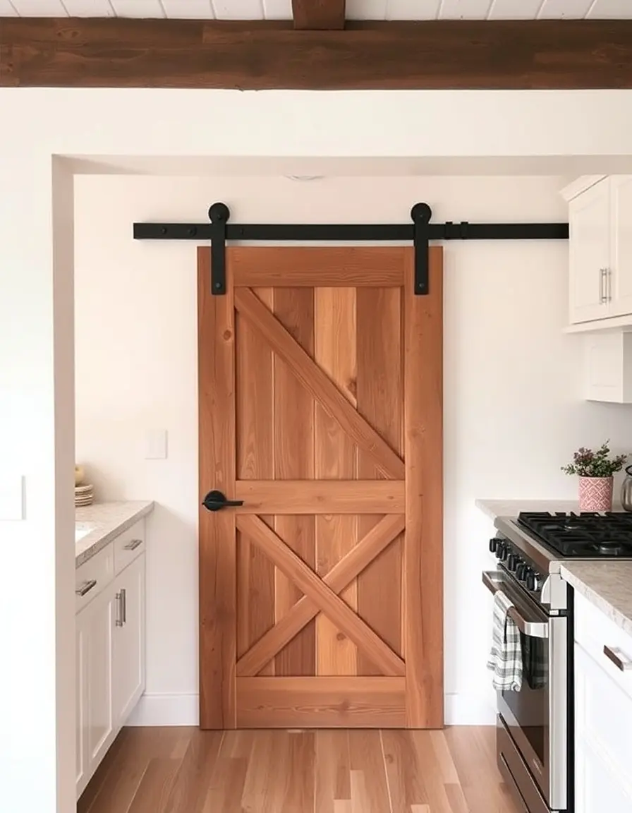 Rustic Sliding Barn Kitchen Door with black hardware