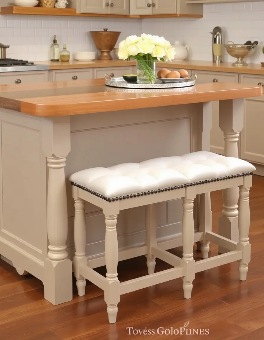 Padded upholstered kitchen island bench stool
