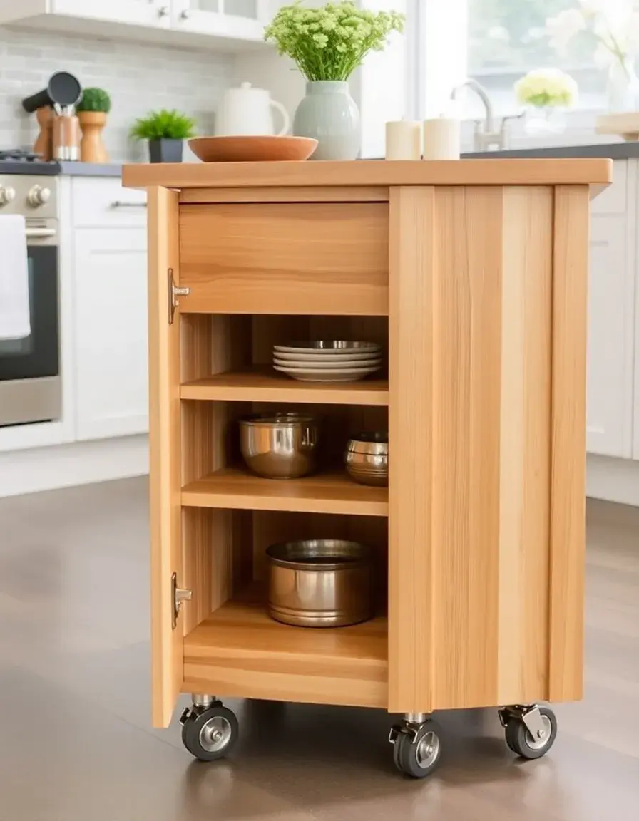 Lockable wheels for kitchen island bench mobility