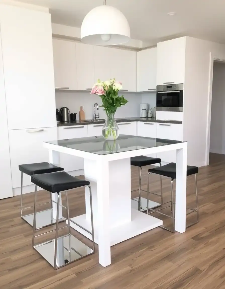 Modern Glass Top Kitchen Table and Stools