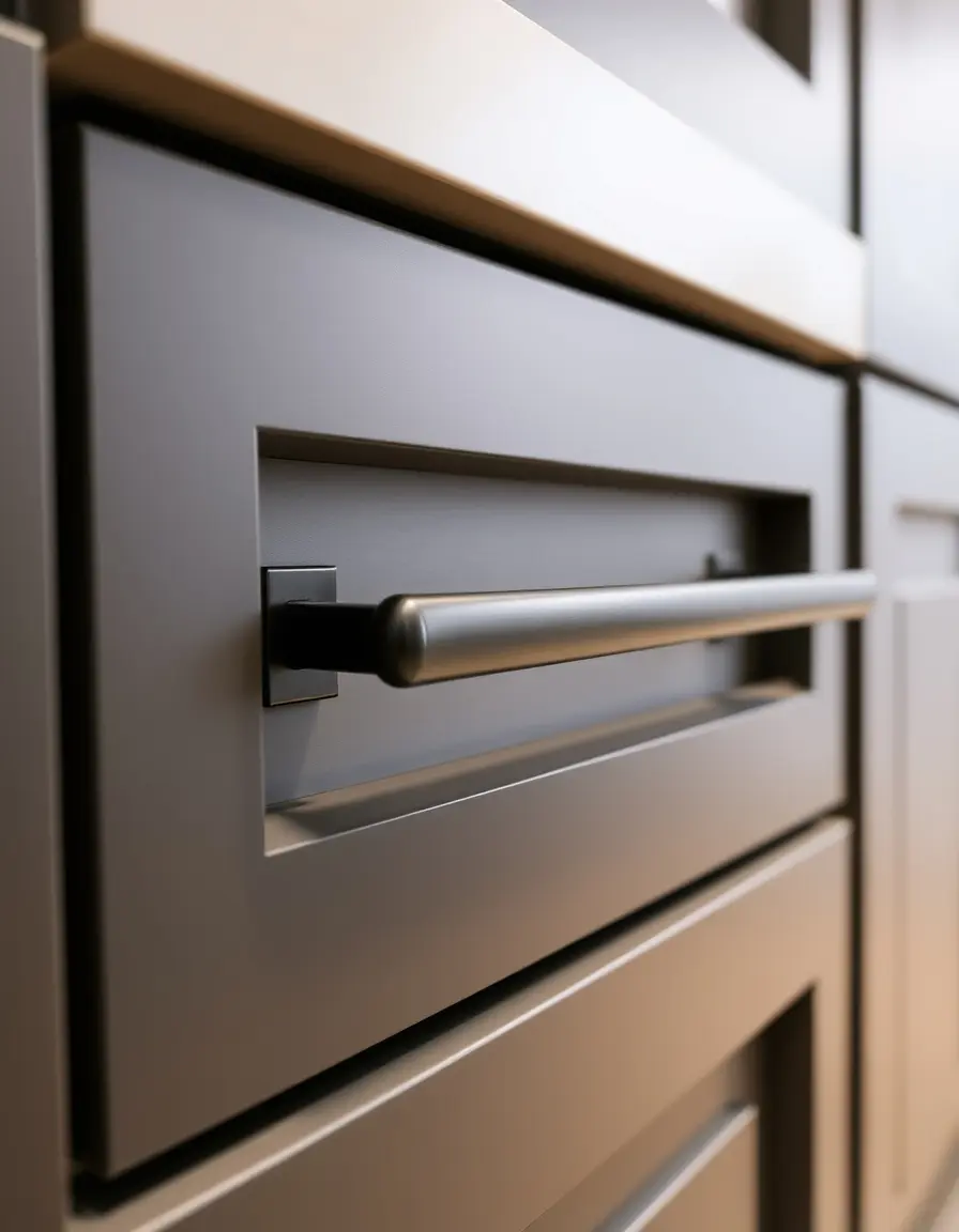 Black hidden recessed kitchen cabinet handles