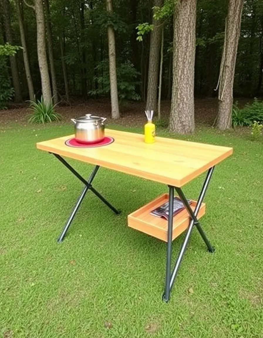 Foldable portable camping kitchen table with storage