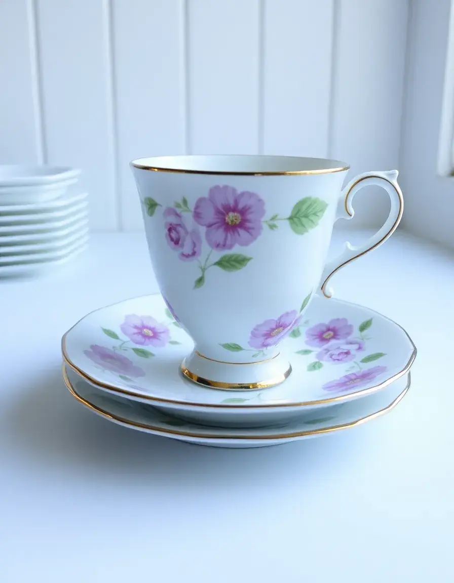 Floral china kitchen teacup set saucers