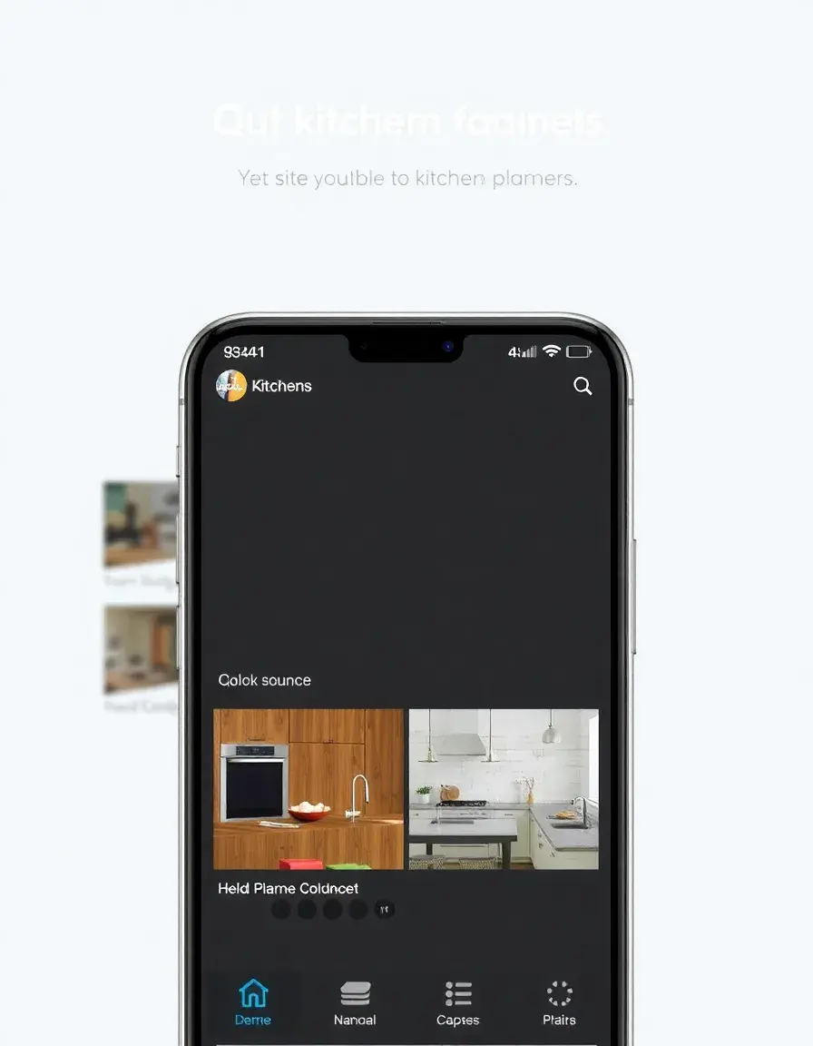Mobile DIY kitchens planner app showing a 3D kitchen model