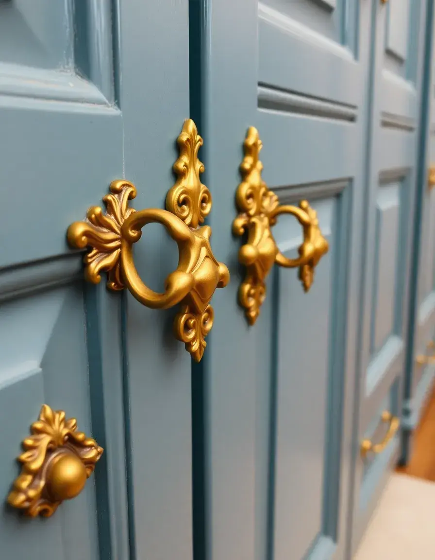 Ornate traditional kitchen cabinet handles gold