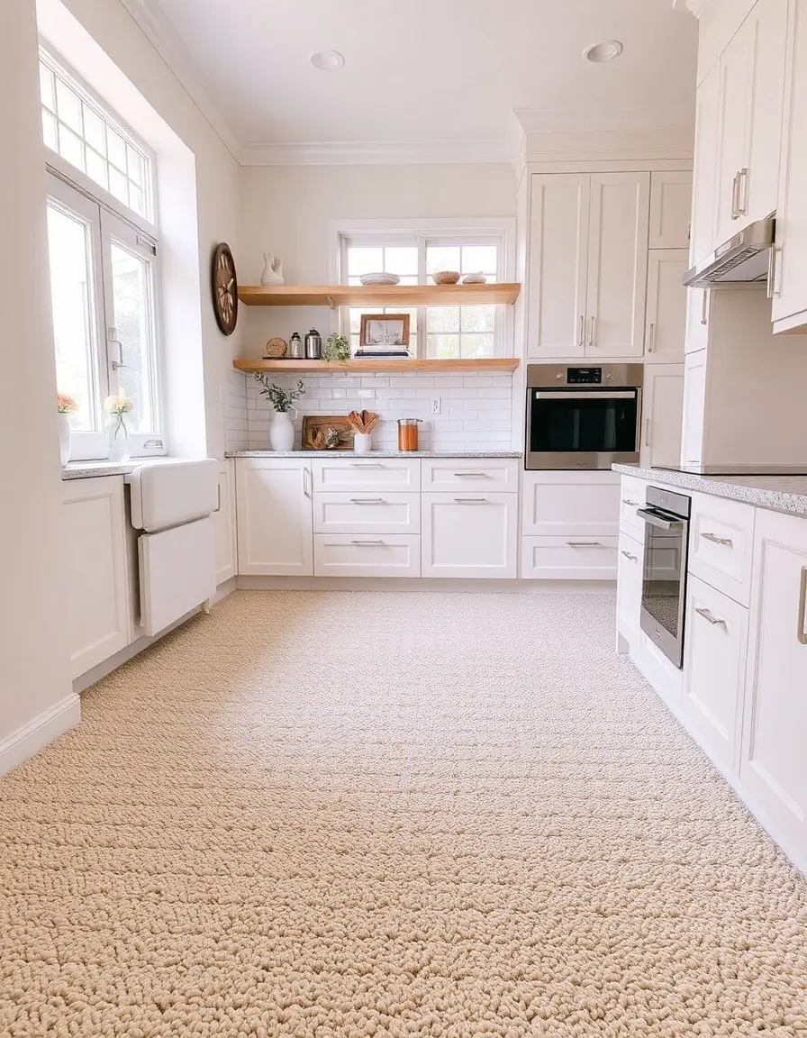 Thick plush kitchen carpet rug beige