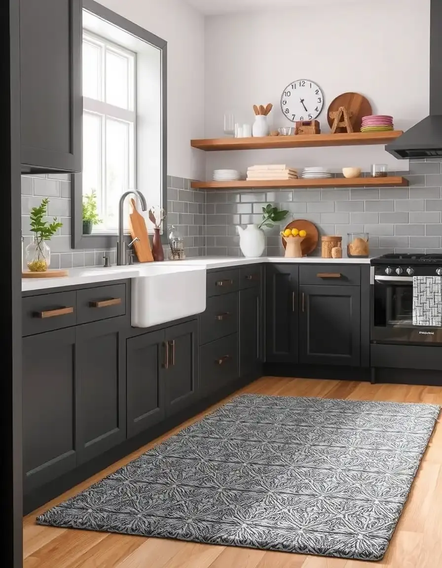 Flat low pile kitchen carpet rug gray
