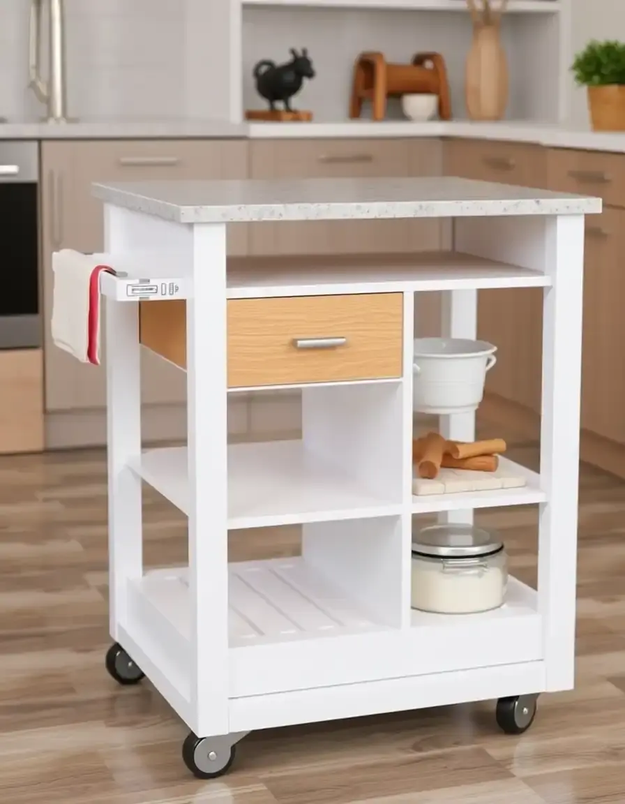 Wheeled Kitchen Island with Storage granite top