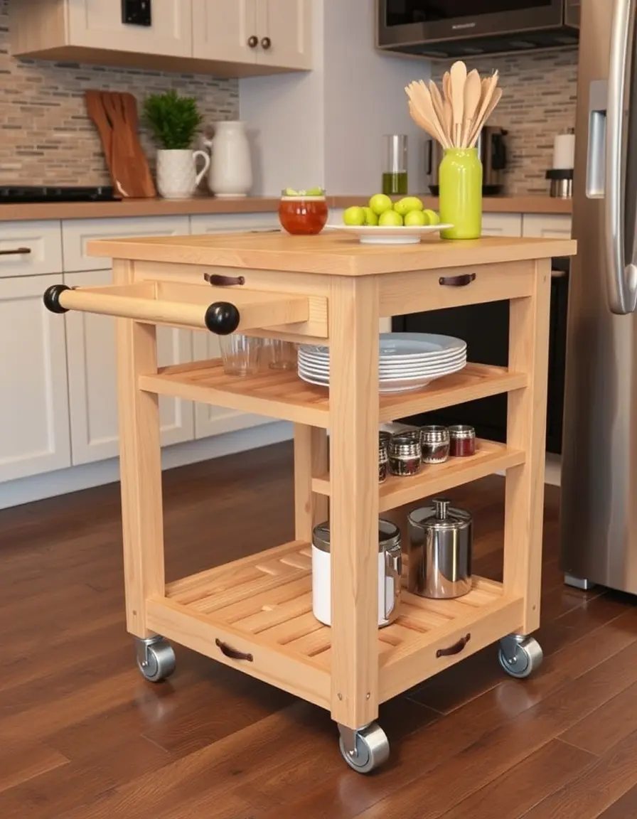 Portable Kitchen Island Cart with wood top