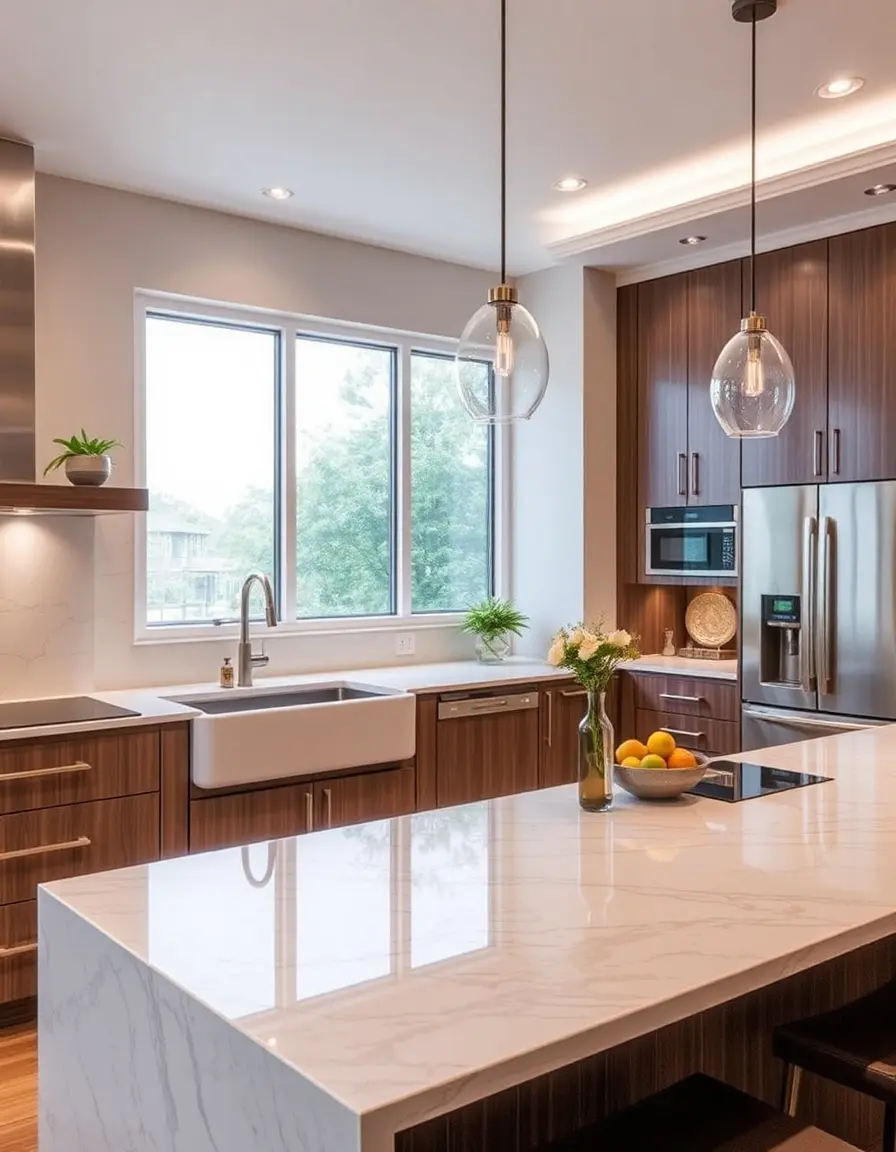 Waterfall Kitchen Island Design in quartz