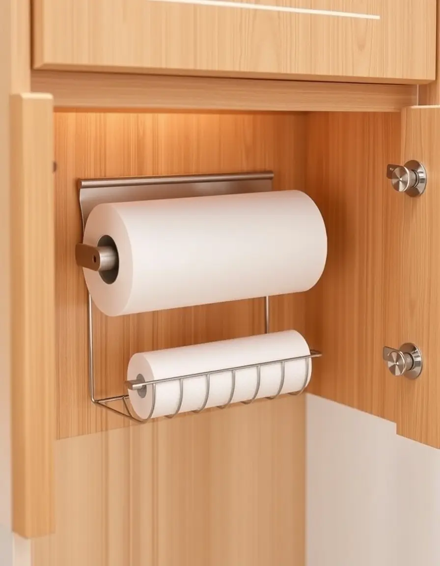 Under cabinet kitchen roll holder