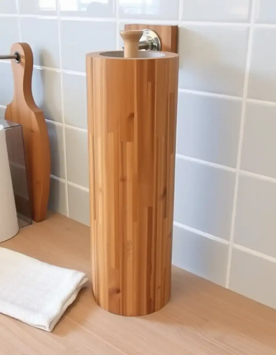 Free-standing kitchen roll holder bamboo
