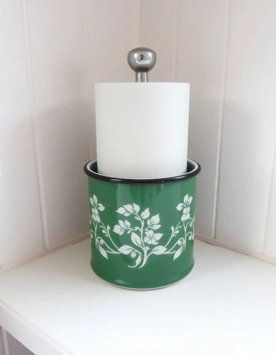 Retro vintage kitchen roll holder enamel