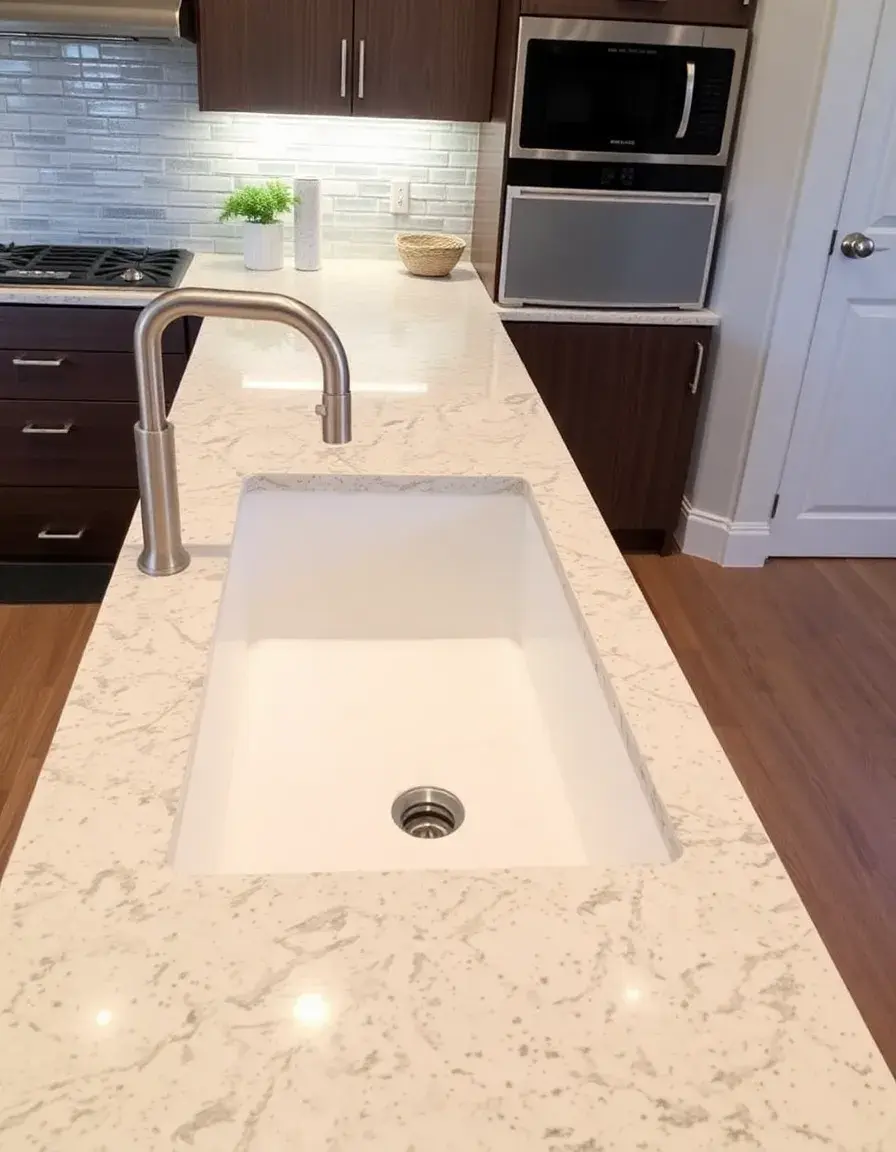 Seamless integrated kitchen sink counter quartz