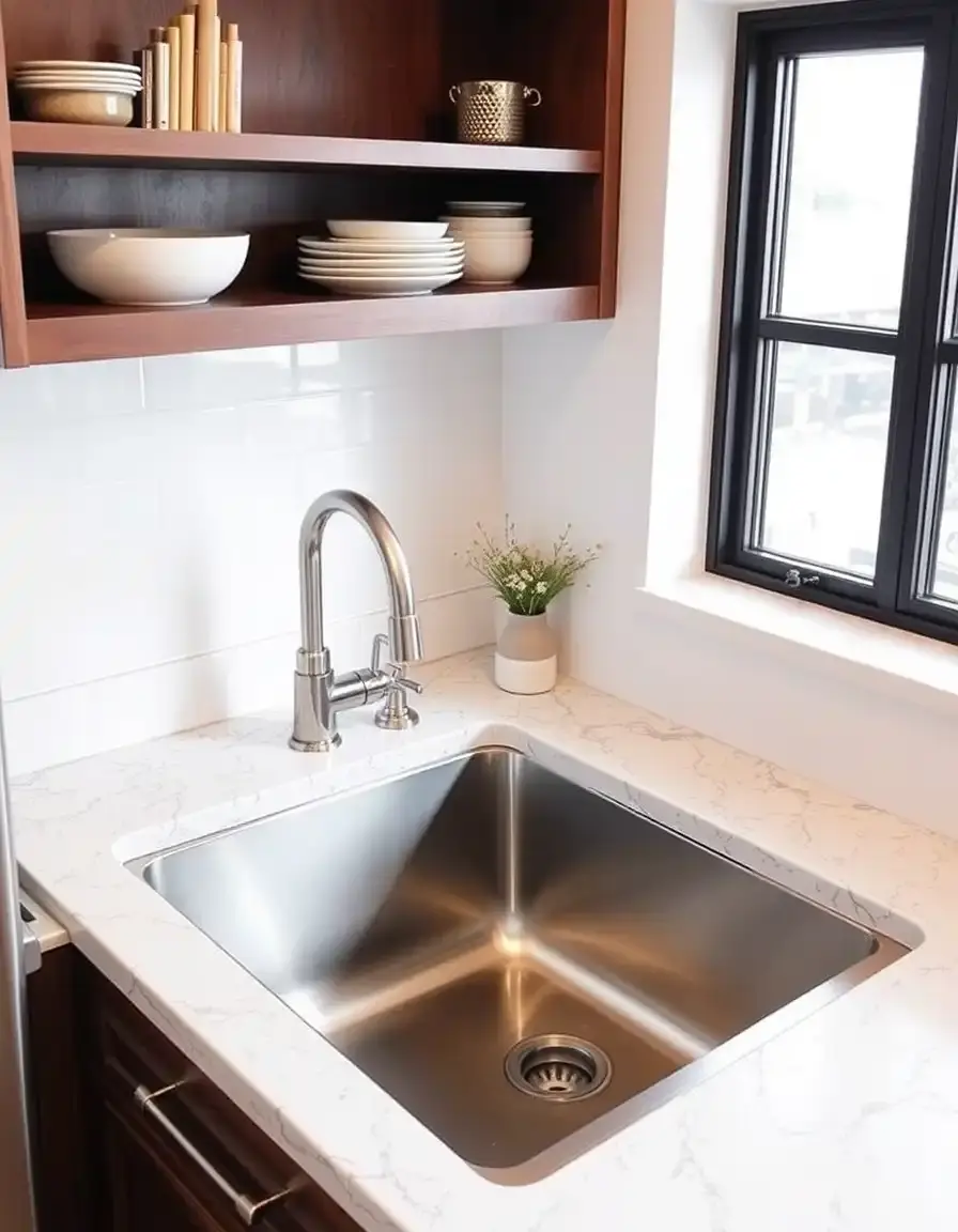 Space-saving shallow kitchen sink undermount