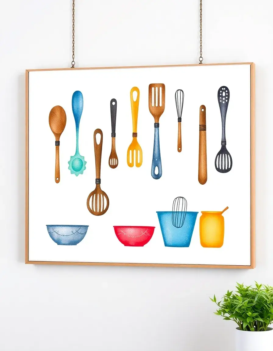 Kitchen Themed Canvas Print showing colorful utensils