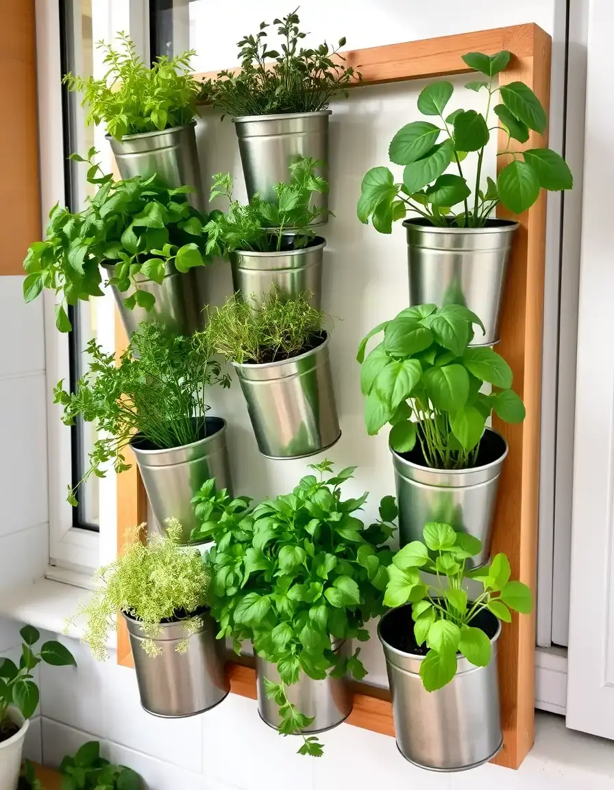 Herb Garden Wall Planter with metal pots