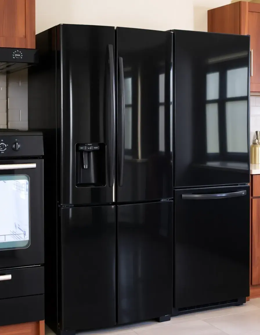 Complete set of black kitchen appliances