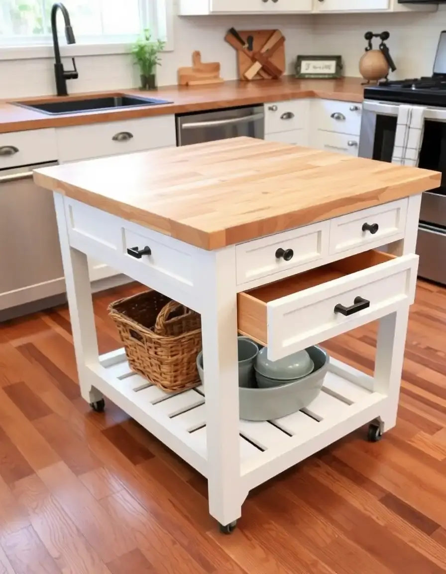 Kitchen Island Cart with Butcher Block