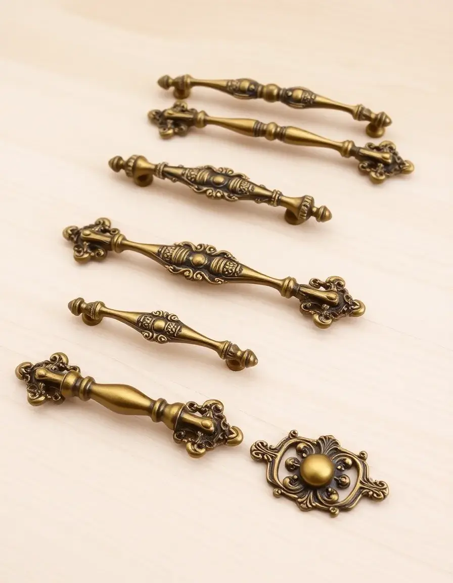 Antique brass colonial style cabinet handles