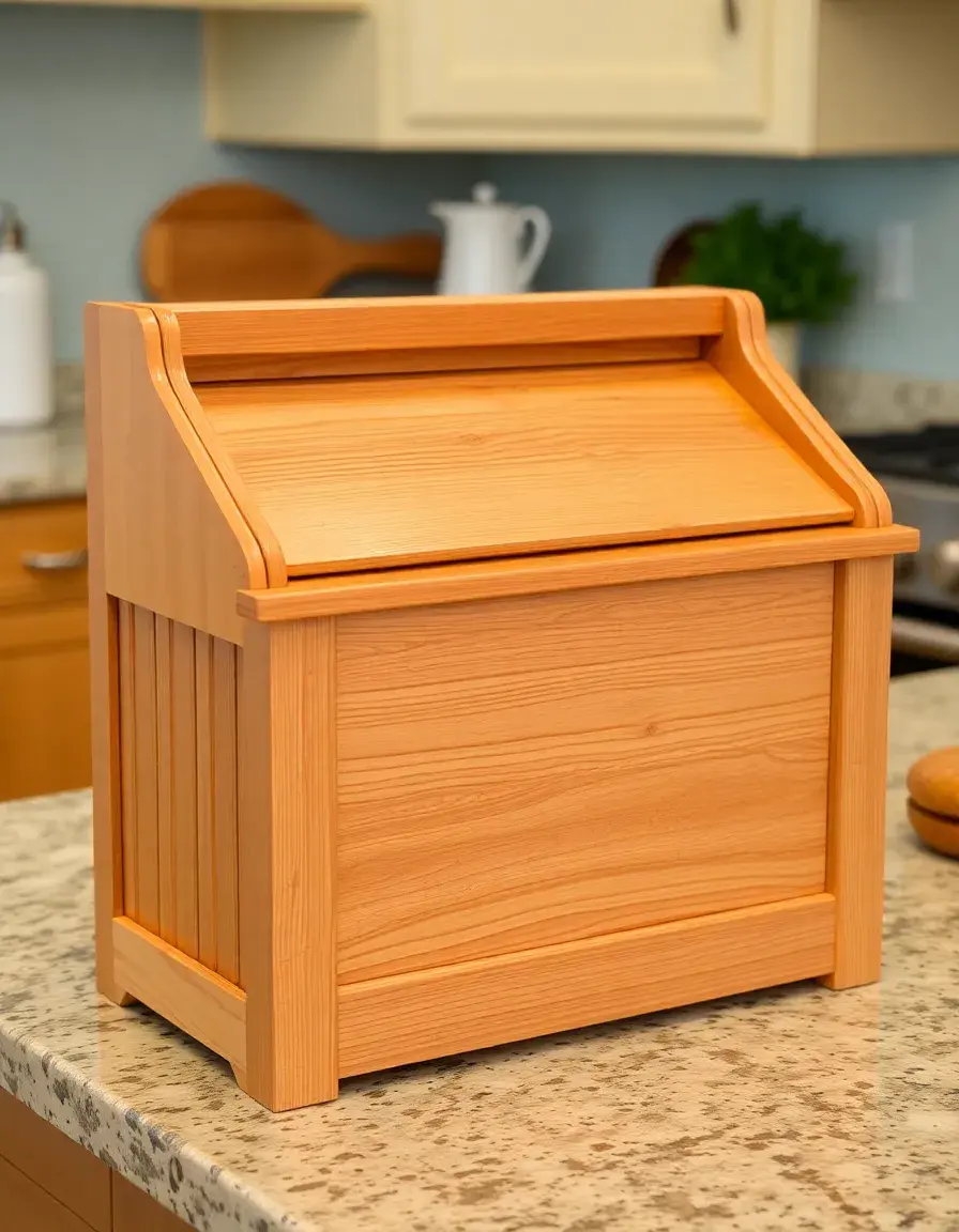 Wooden bread box with roll top lid