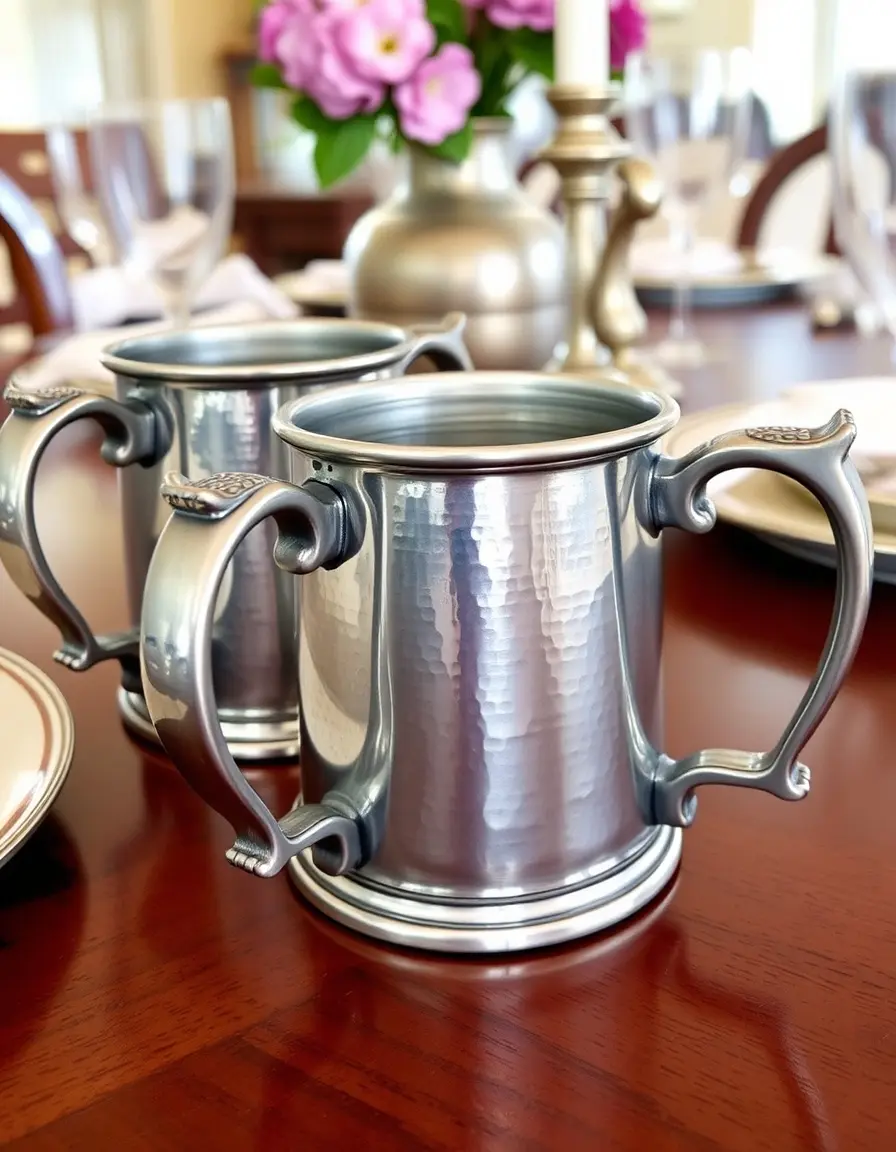 Pewter drinking mugs with hammered finish