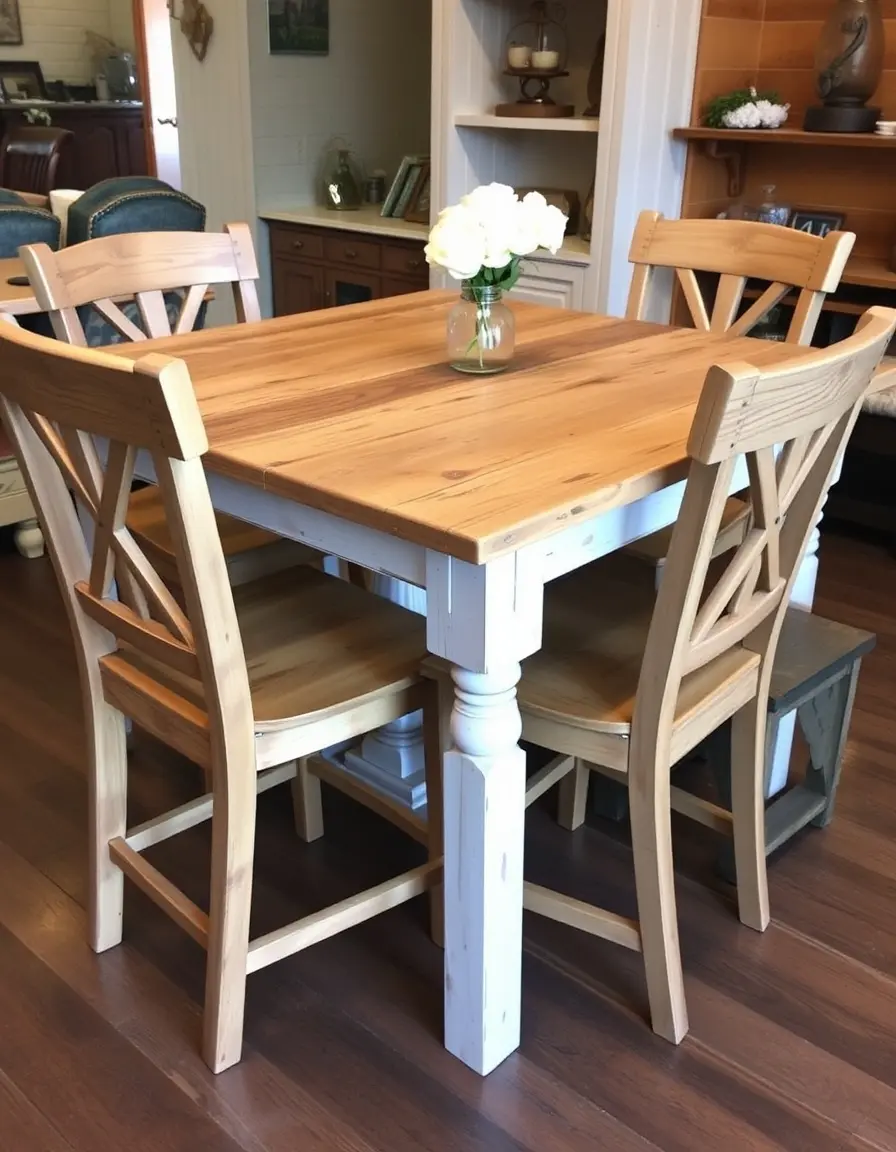 Rustic Wood Dining Set with bench and chairs