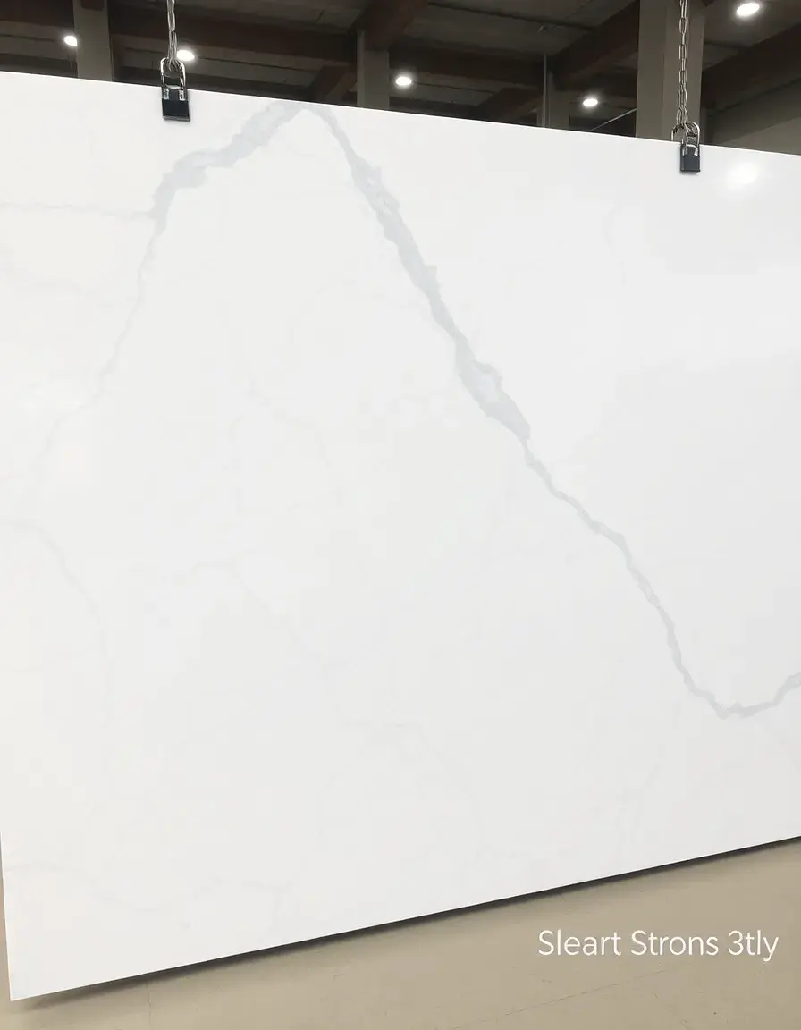 White quartz countertop slab with gray veins