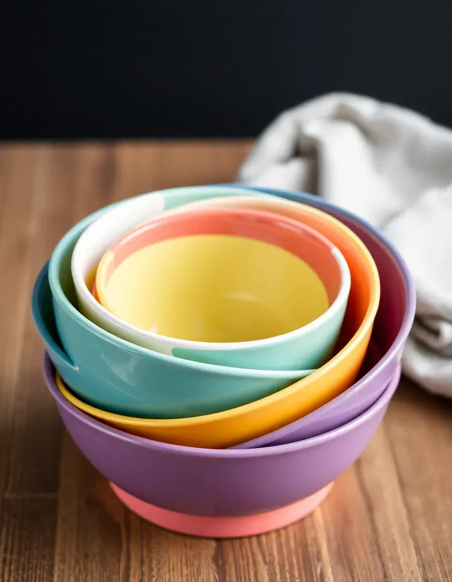 Family Size Ceramic Mixing Bowl Set in vibrant colors