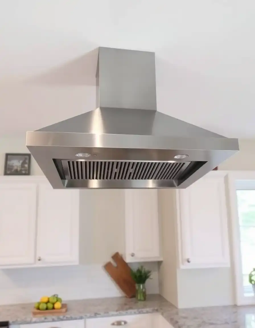Ceiling mounted island ductless range hood stainless steel
