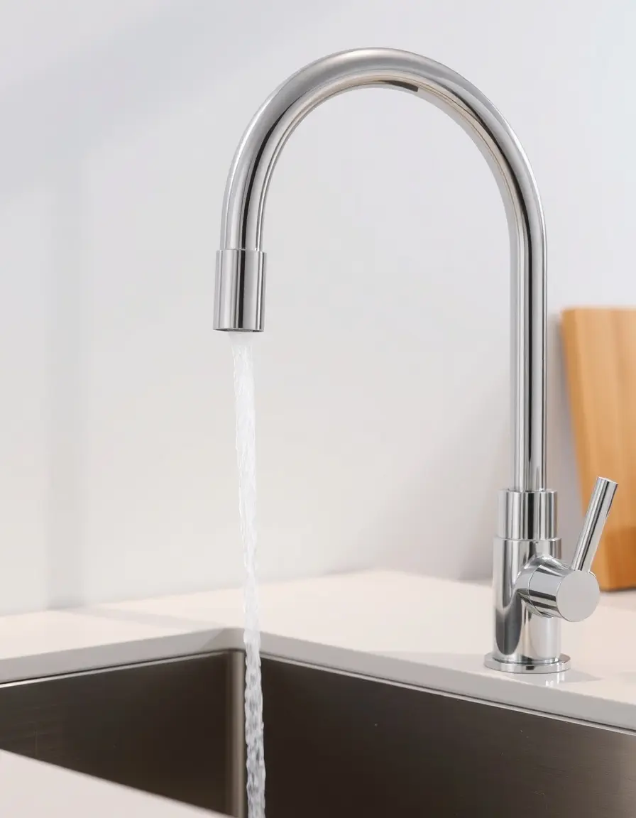 High Arc Kitchen Tap Chrome with water flowing