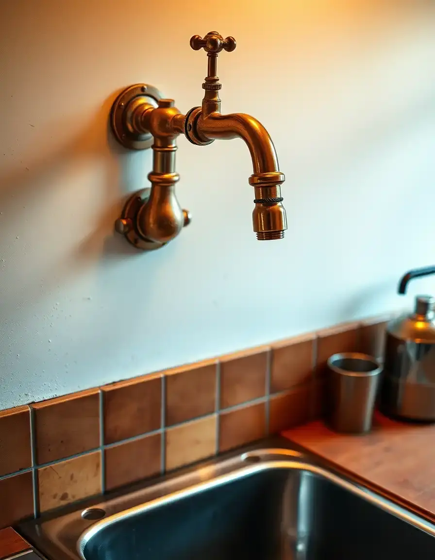 Wall Mounted Kitchen Tap brass industrial design