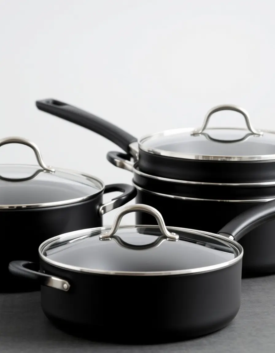 10-piece black non-stick cookware set including pots and pans
