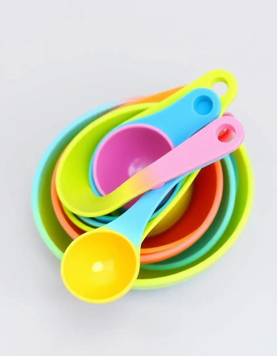 Colorful nested measuring cups and spoons set