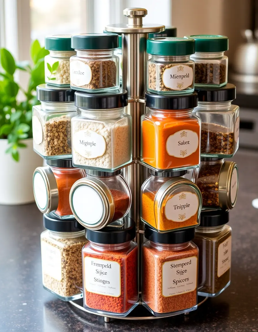 24-piece glass spice jar set with rotating rack