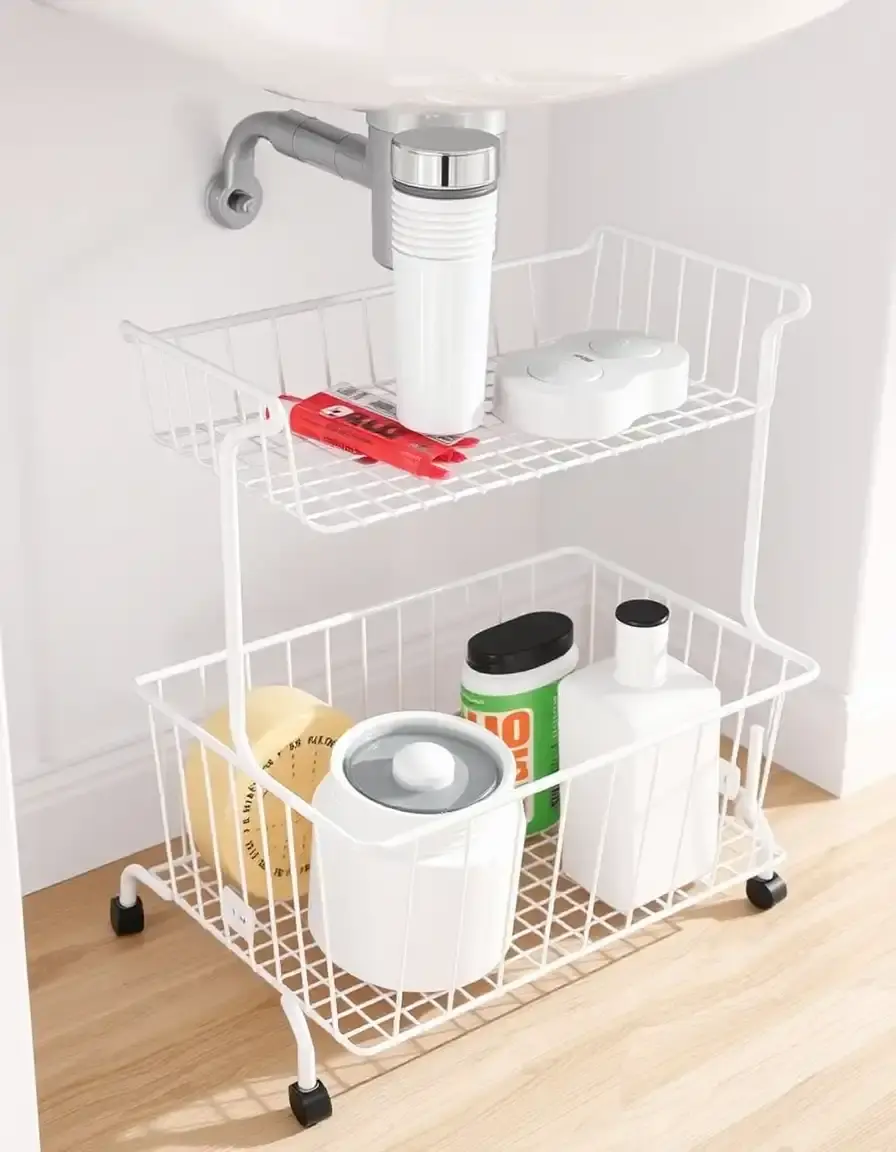 Two-tier under sink organizer with adjustable height