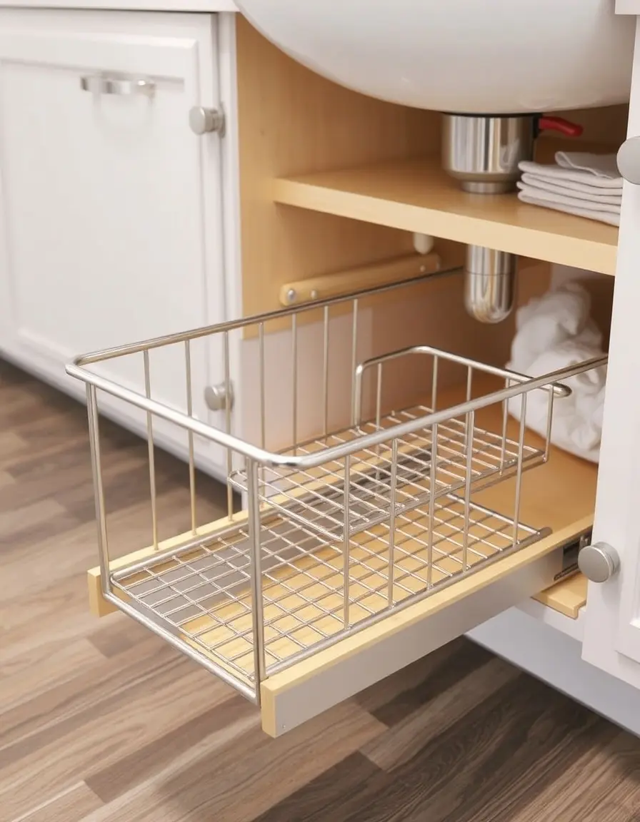 Chrome pull-out cabinet basket for easy access