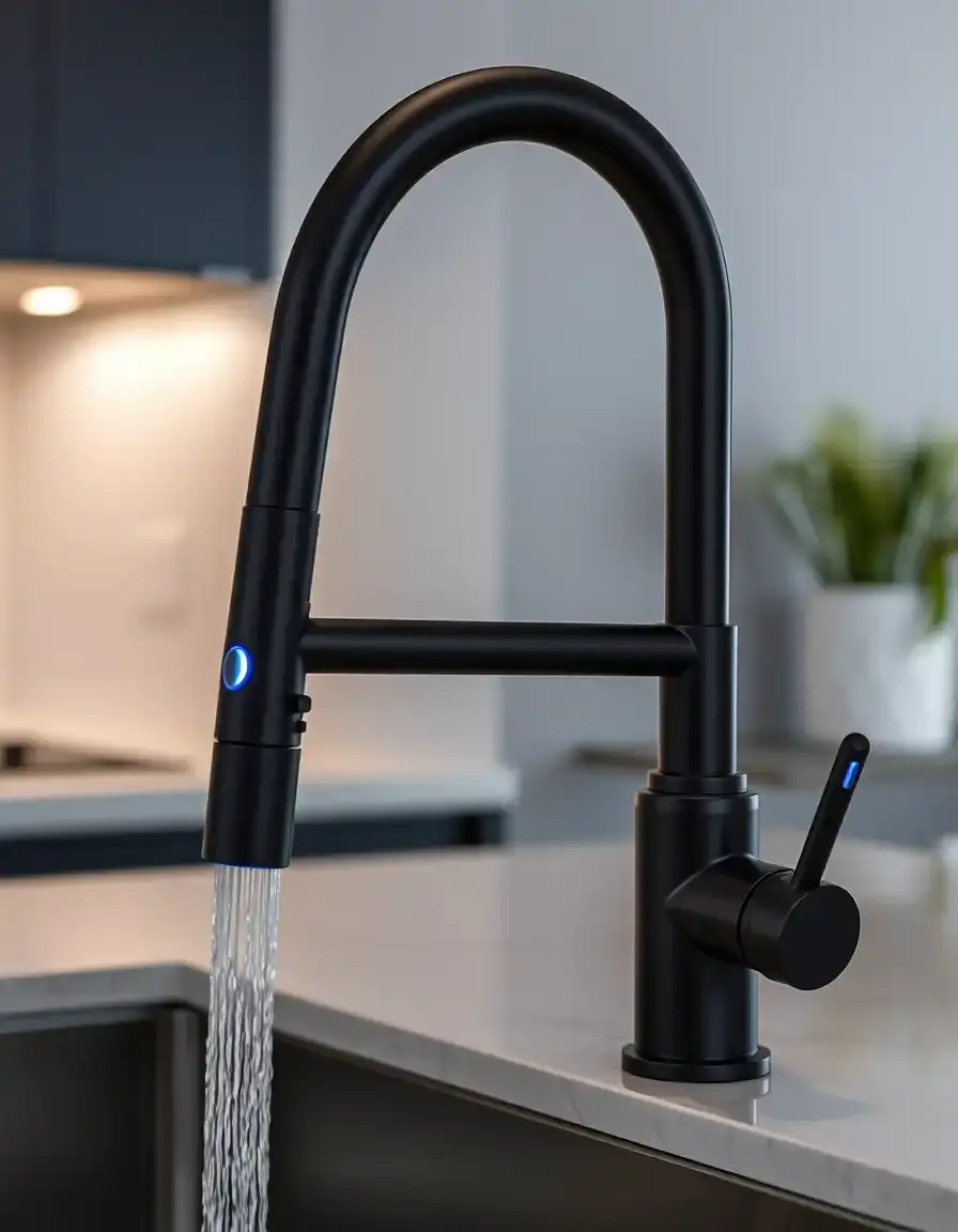 Matte black kitchen faucet with touchless sensor
