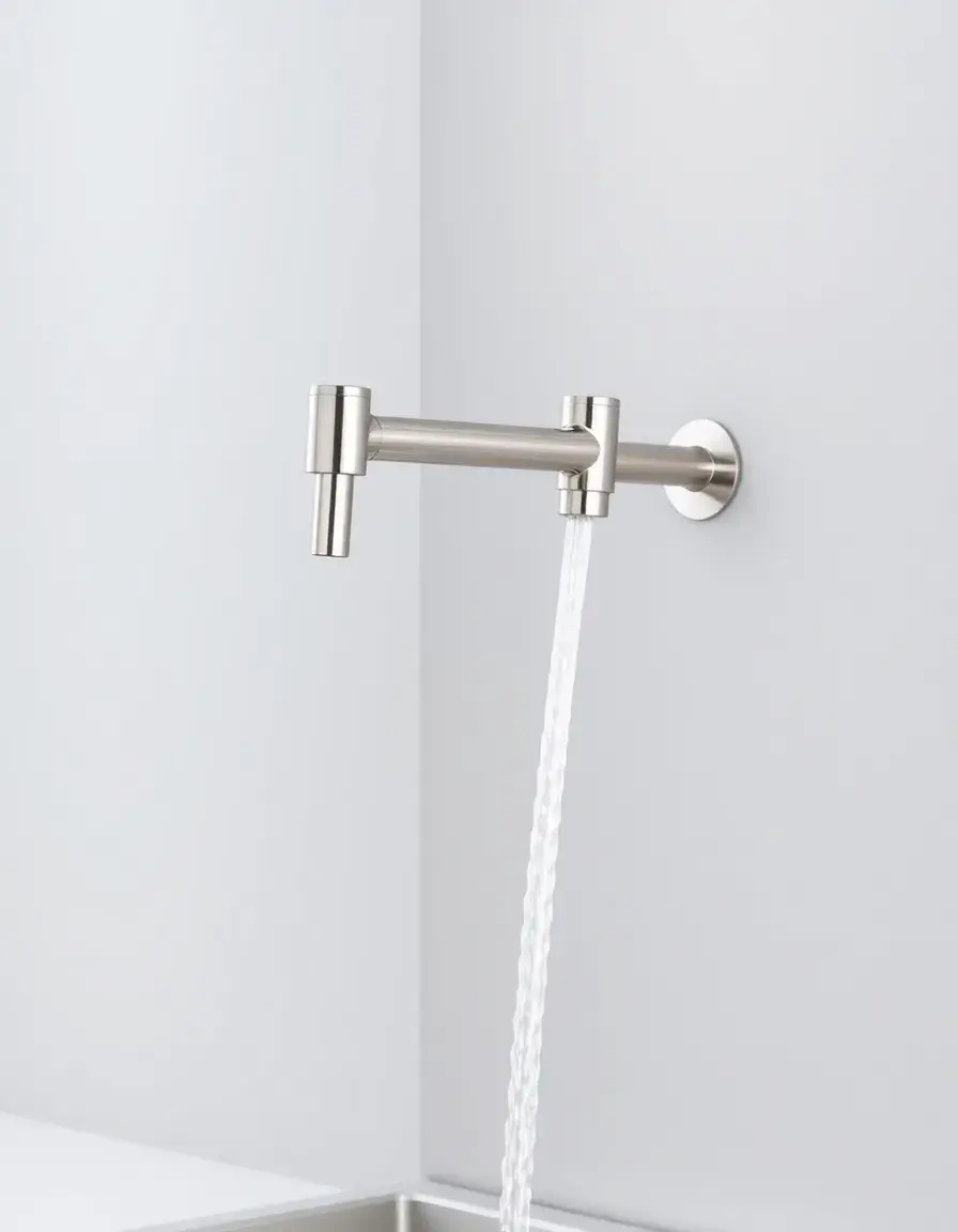 Wall-mounted stainless kitchen faucet with extendable sprayer